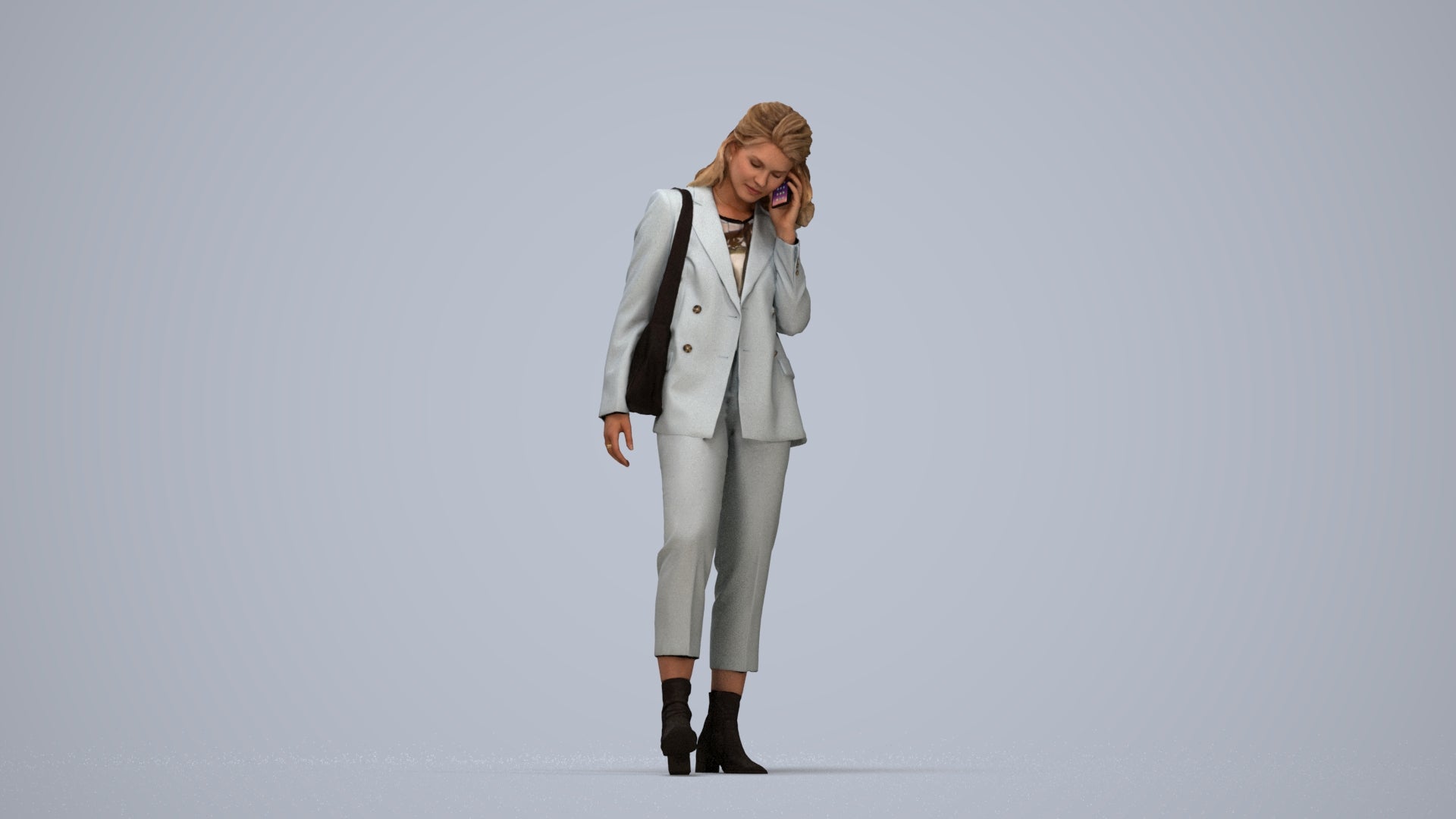 photogrammetry 3D woman business walking, realistic human model archviz FBX, top-down view render