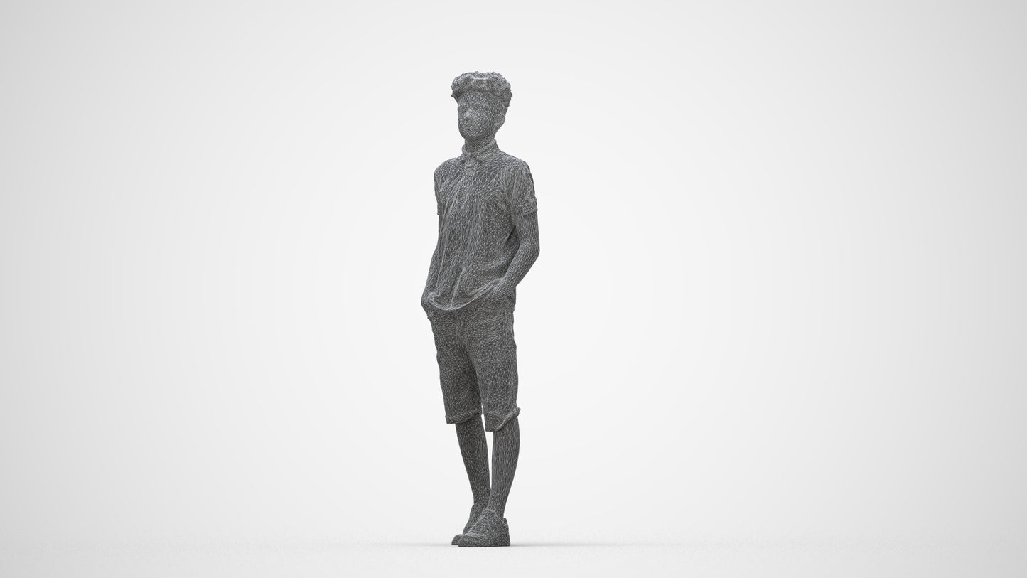 3D scanned boy kids casual, photorealistic archviz people for Enscape and SketchUp, wireframe back view