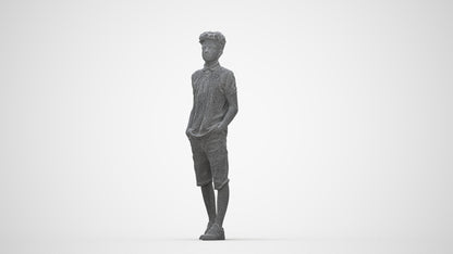 3D scanned boy kids casual, photorealistic archviz people for Enscape and SketchUp, wireframe back view