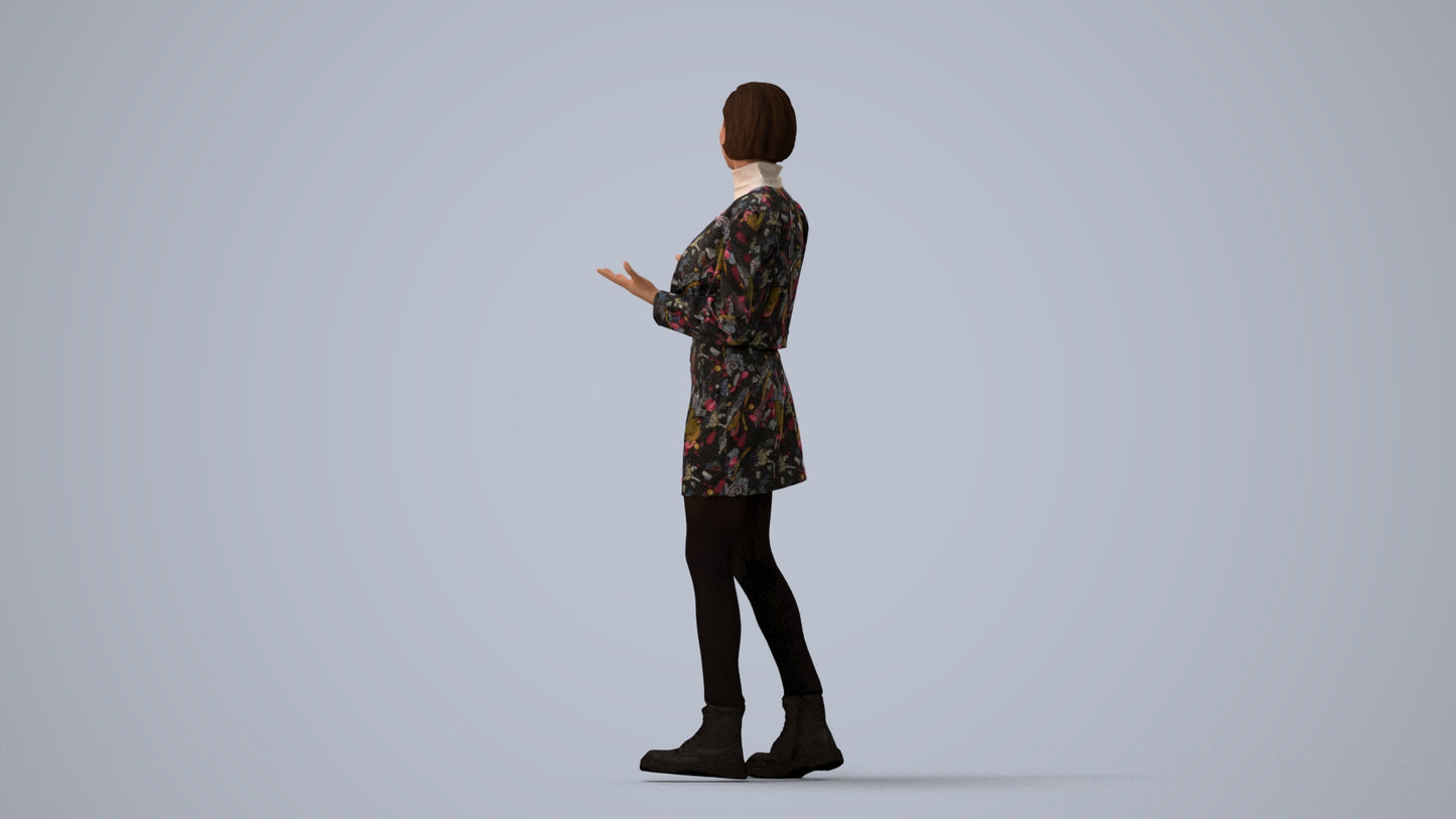 3D people model woman business walking, scanned human for 3ds Max rendering, three-quarter view render