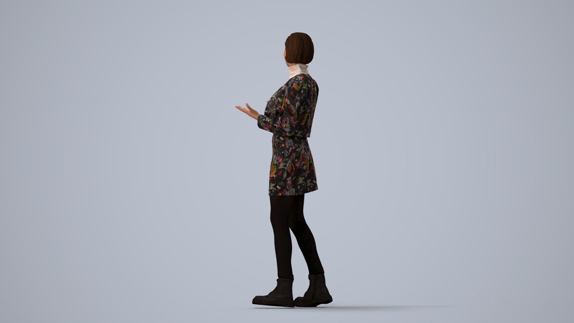 3D people model woman business walking, scanned human for 3ds Max rendering, three-quarter view render