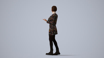 3D people model woman business walking, scanned human for 3ds Max rendering, three-quarter view render
