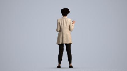 realistic 3D woman business standing, scanned archviz people for Blender and 3ds Max, front view render