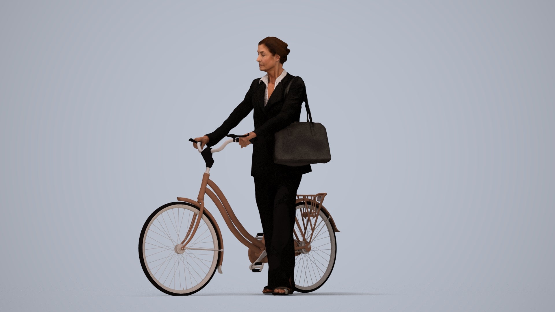 realistic 3D people senior woman business cycling, render-ready for V-Ray and Corona, FBX OBJ, top-down view render