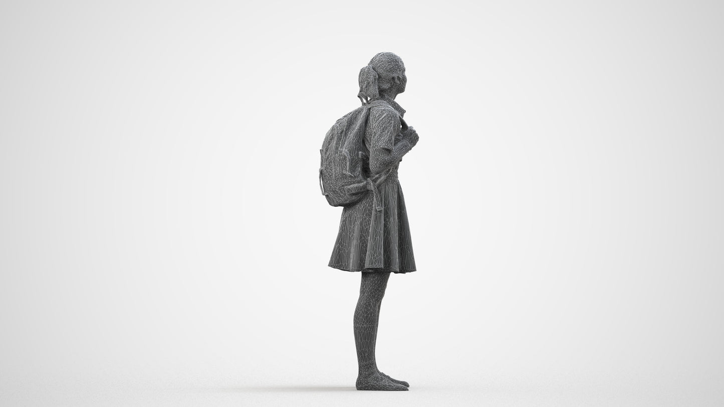 realistic 3D human girl kids, archviz people FBX OBJ for Blender, wireframe side view