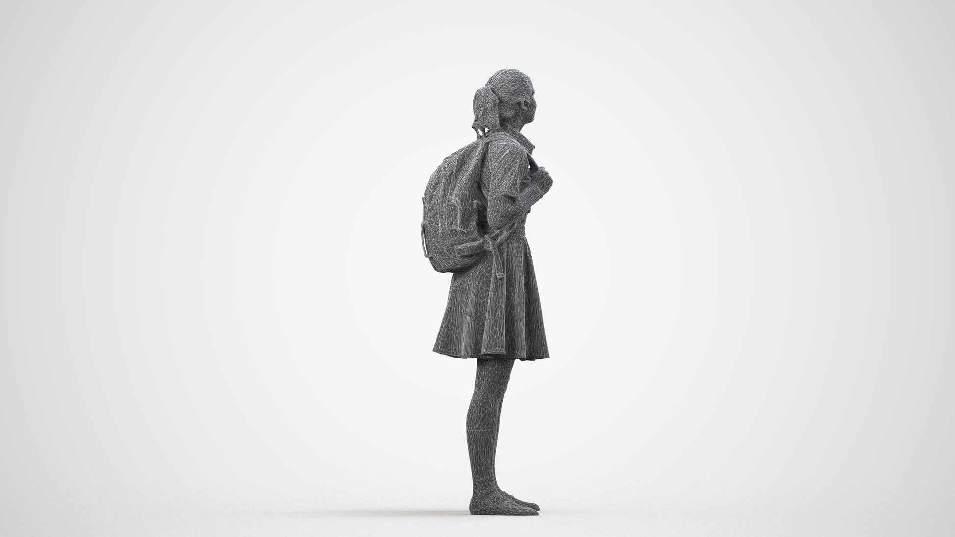 realistic 3D human girl kids, archviz people FBX OBJ for Blender, wireframe side view