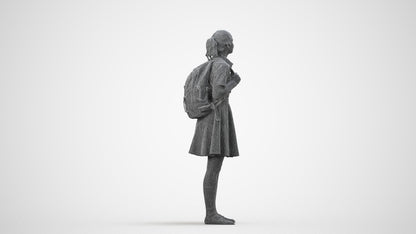 realistic 3D human girl kids, archviz people FBX OBJ for Blender, wireframe side view