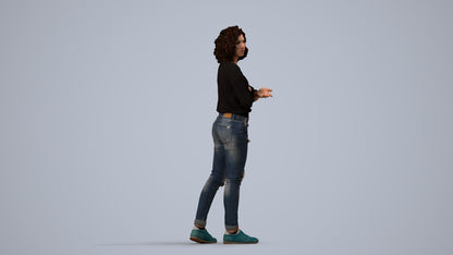 3D people model woman casual walking, scanned human for 3ds Max rendering, side view render