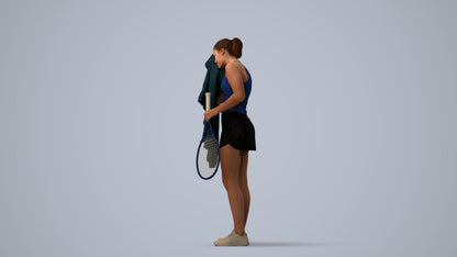 3D human model girl sport, photogrammetry scanned person for archviz, three-quarter view render