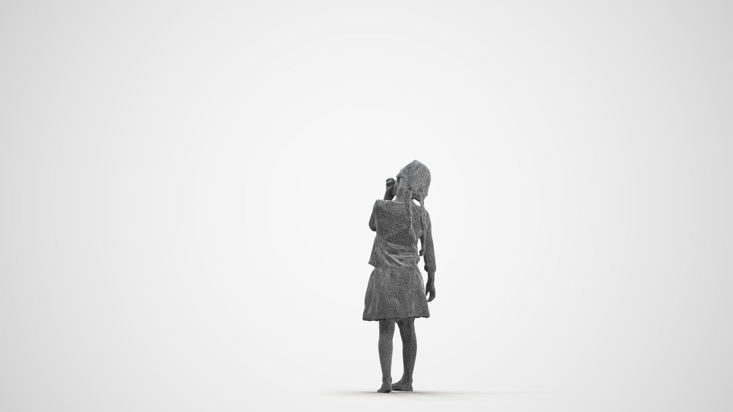 photogrammetry 3D girl kids, realistic human model archviz FBX, wireframe front view