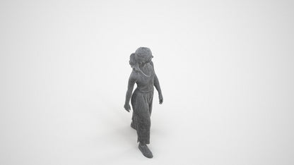 3D human model girl casual kids, photogrammetry scanned person for archviz, wireframe three-quarter view