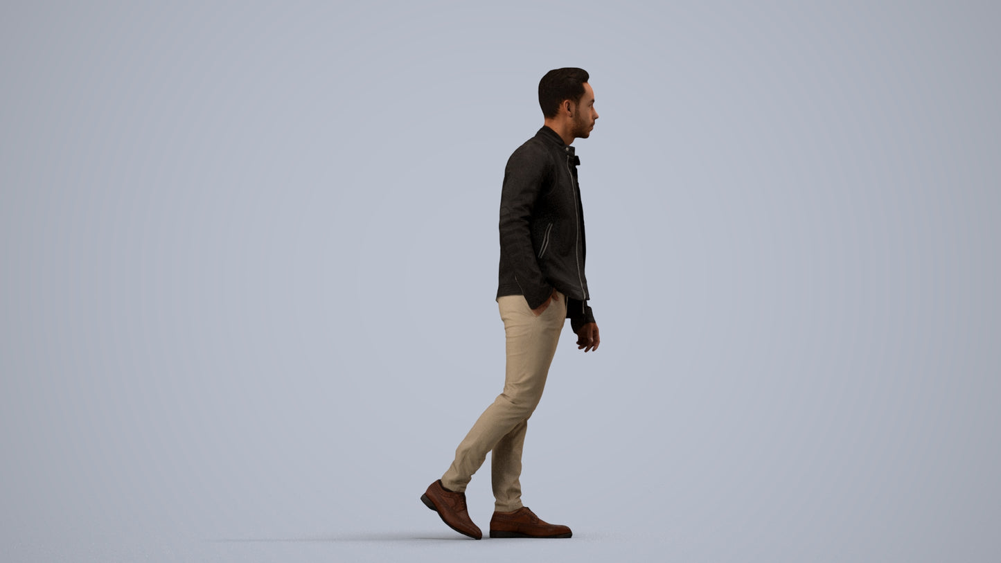 3D scanned man walking business, photorealistic archviz people for Enscape and SketchUp, side view render