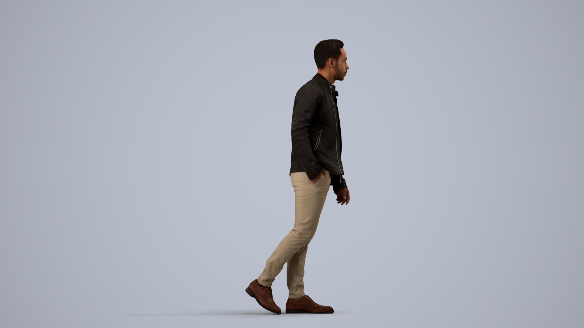 3D scanned man walking business, photorealistic archviz people for Enscape and SketchUp, side view render