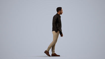 3D scanned man walking business, photorealistic archviz people for Enscape and SketchUp, side view render