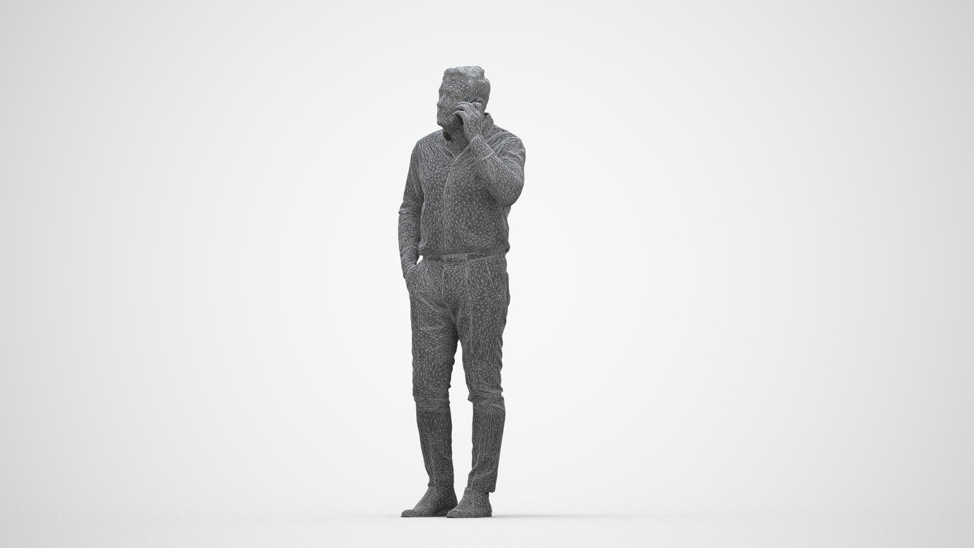 realistic 3D people man casual standing, render-ready for V-Ray and Corona, FBX OBJ, wireframe back view