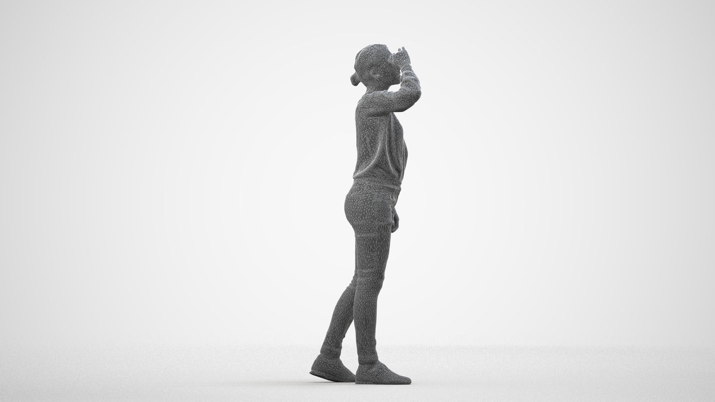 3D scanned woman standing casual, photorealistic archviz people for Enscape and SketchUp, wireframe side view