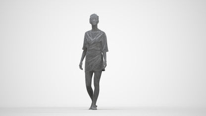 realistic 3D people woman casual walking, render-ready for V-Ray and Corona, FBX OBJ, wireframe back view