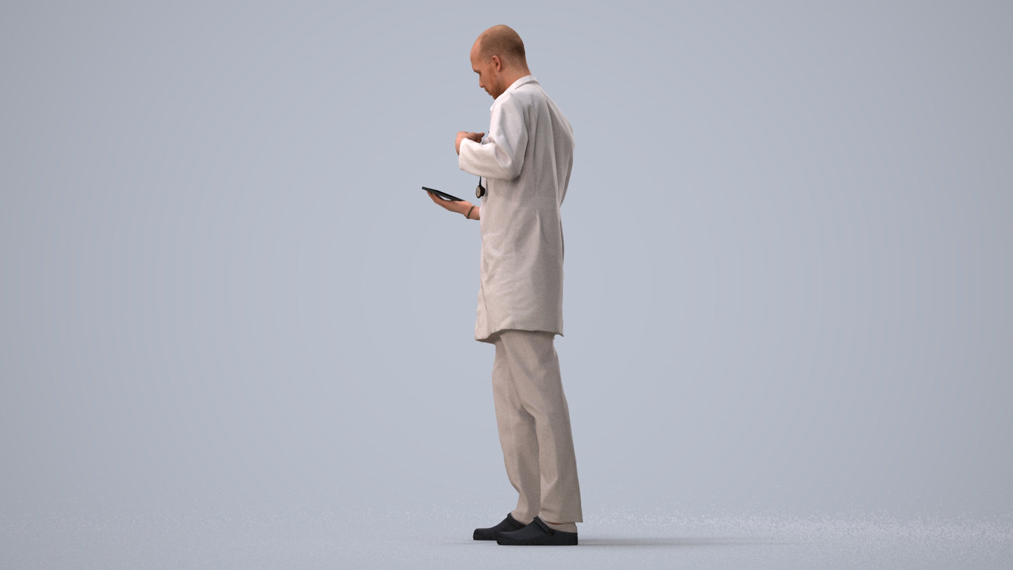 photogrammetry 3D man medical, realistic human model archviz FBX, three-quarter view render