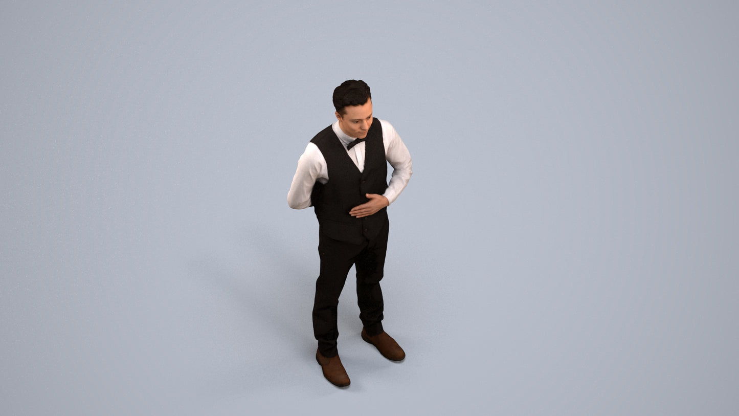 scanned 3D man hospitality, photogrammetry people for Enscape and V-Ray, back view render