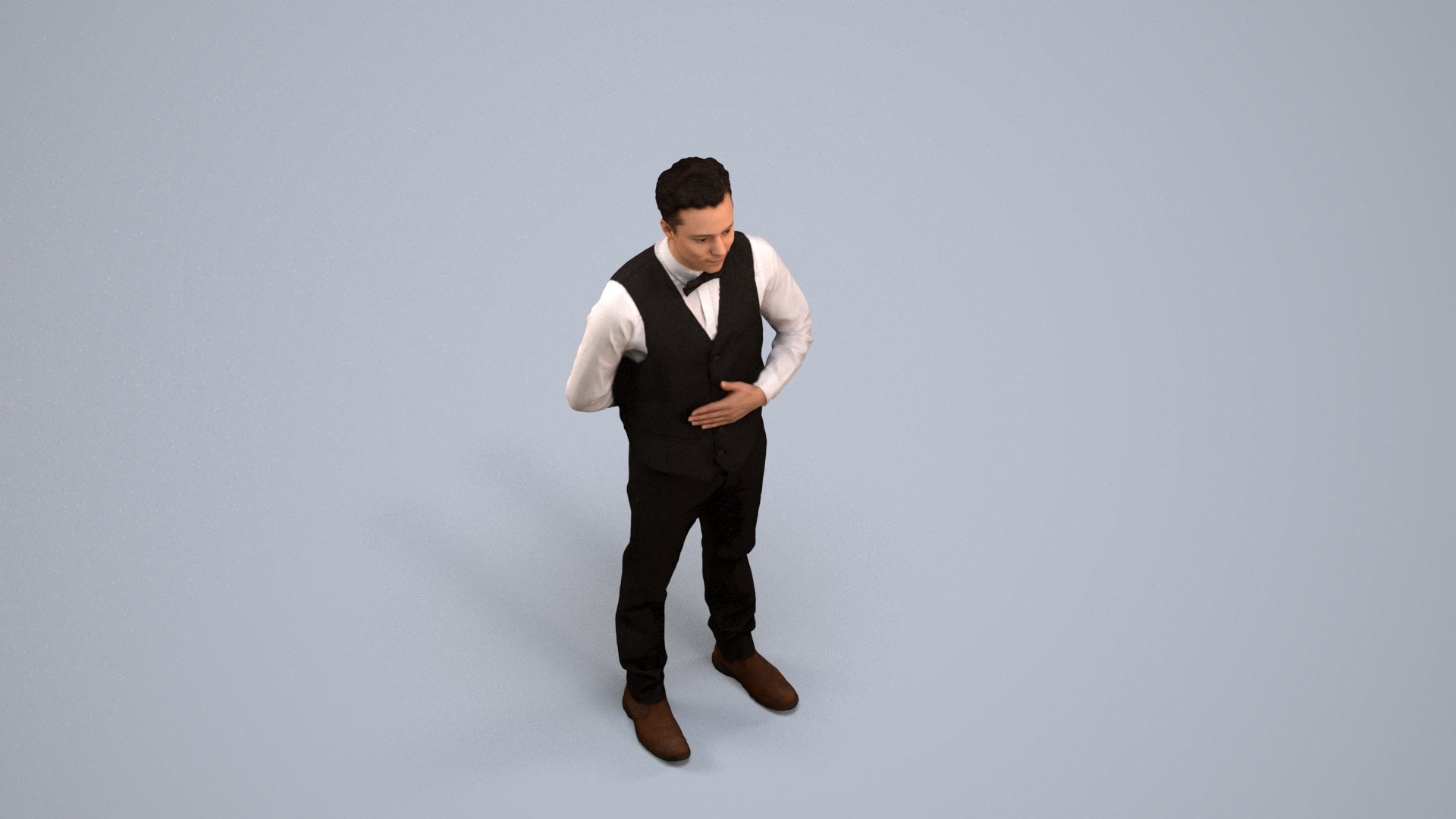 scanned 3D man hospitality, photogrammetry people for Enscape and V-Ray, back view render