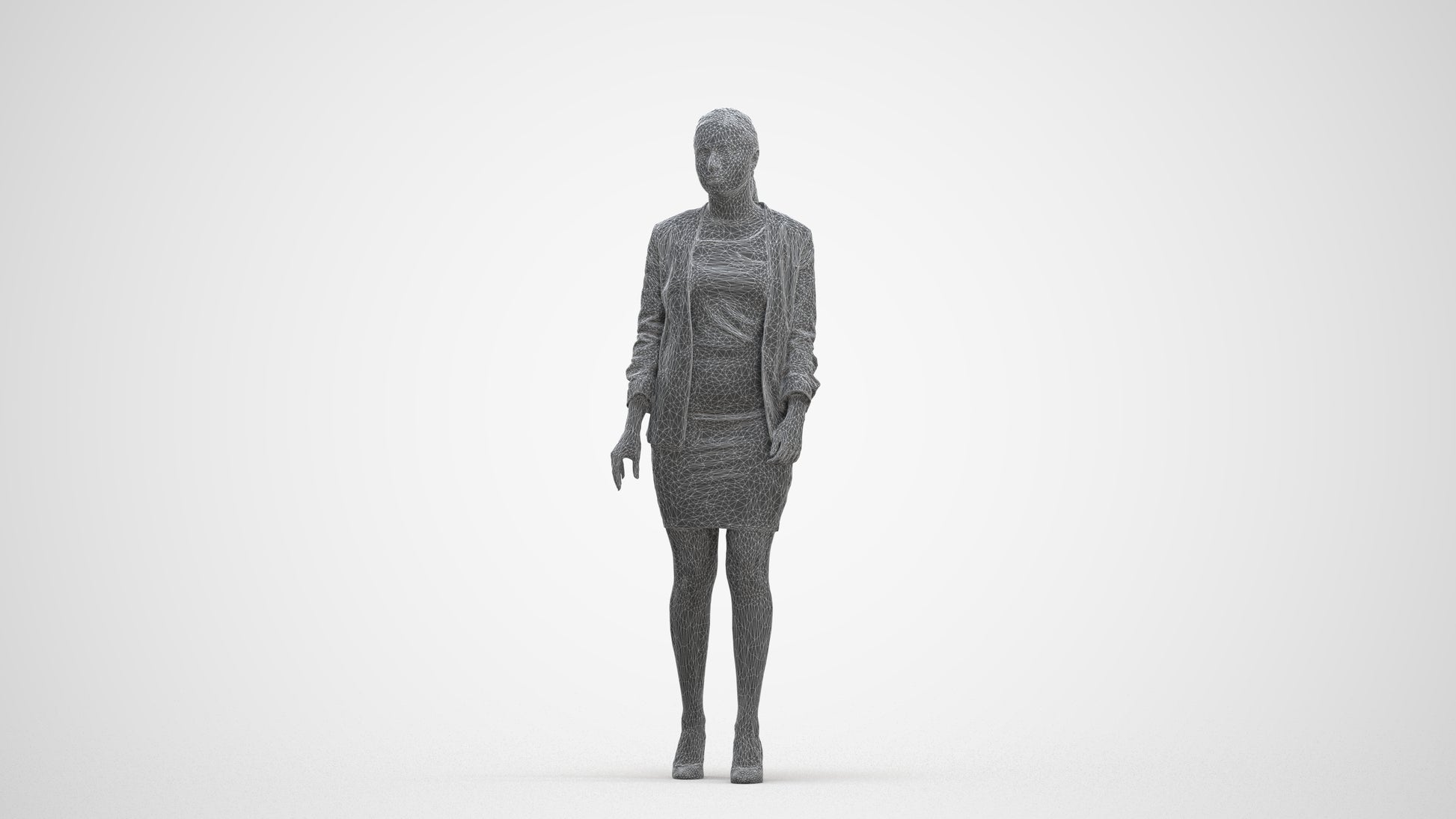 photogrammetry 3D woman business walking, realistic human model archviz FBX, three-quarter front view render