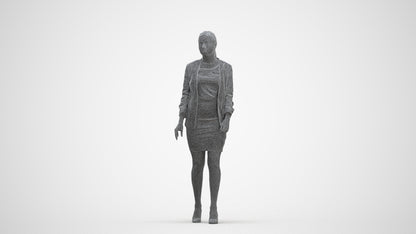 photogrammetry 3D woman business walking, realistic human model archviz FBX, three-quarter front view render