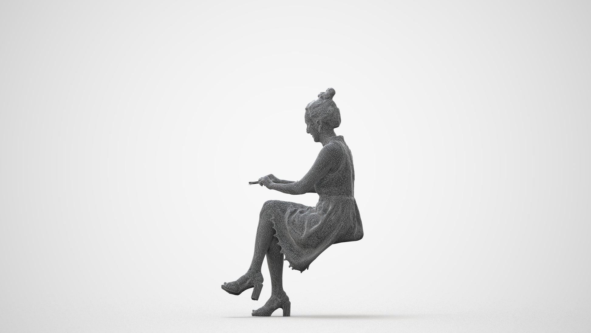 realistic 3D woman formal sitting, scanned archviz people for Blender and 3ds Max, square thumbnail