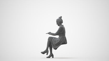 realistic 3D woman formal sitting, scanned archviz people for Blender and 3ds Max, square thumbnail