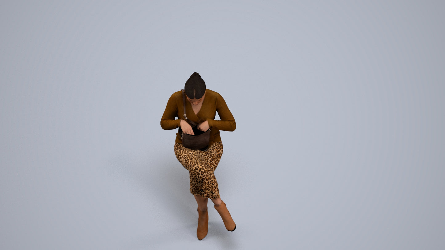 3D scanned woman sitting casual, photorealistic archviz people for Enscape and SketchUp, back view render