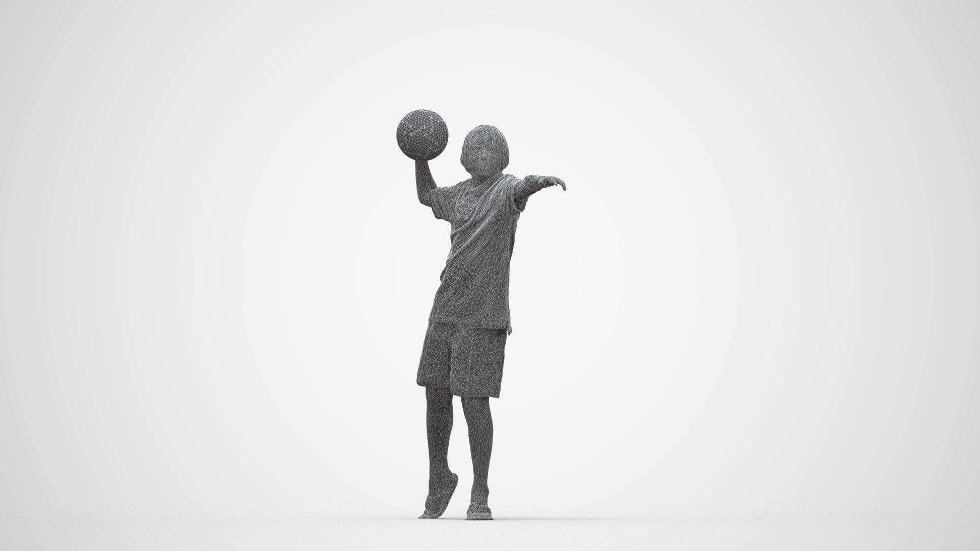 3D people model boy sport kids, scanned human for 3ds Max rendering, wireframe back view