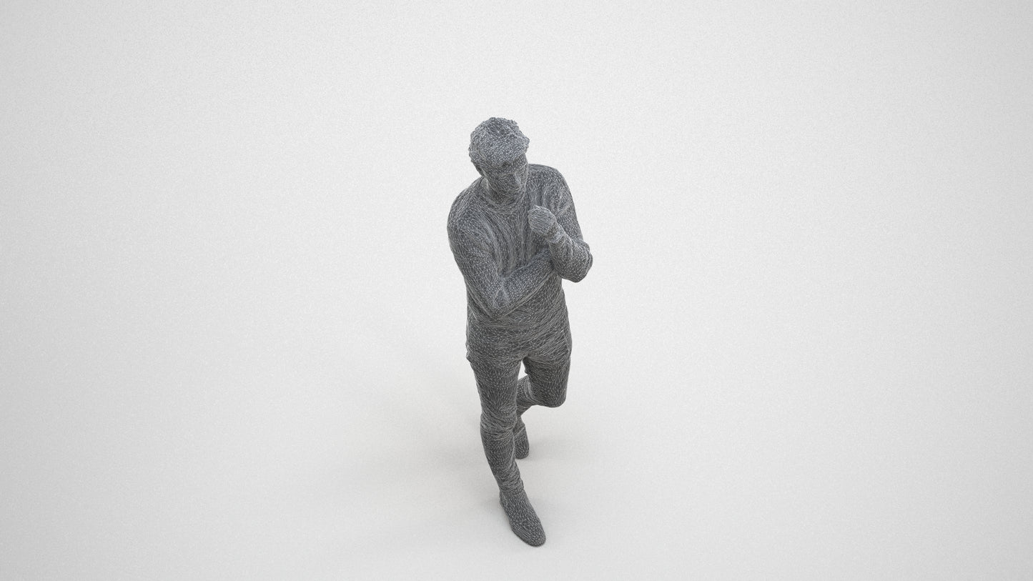 realistic 3D human man casual standing, archviz people FBX OBJ for Blender, wireframe three-quarter view