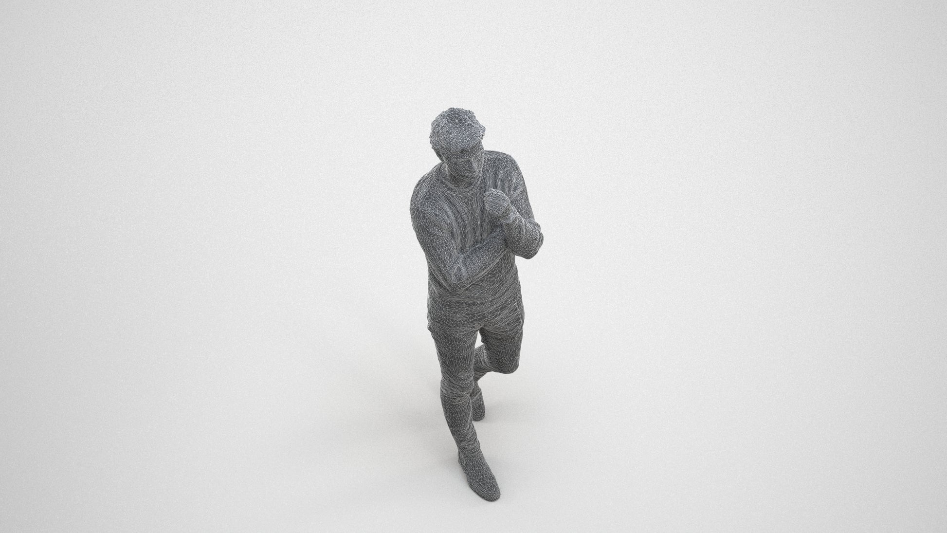 realistic 3D human man casual standing, archviz people FBX OBJ for Blender, wireframe three-quarter view