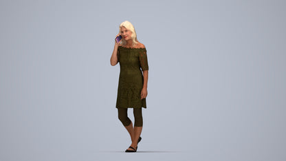 3D human model senior woman casual walking, photogrammetry scanned person for archviz, top-down view render