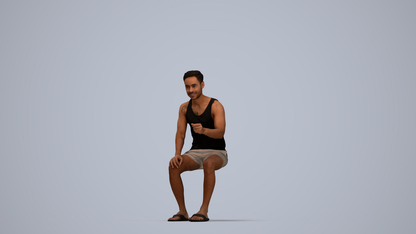 realistic 3D people man casual sitting, render-ready for V-Ray and Corona, FBX OBJ, top-down view render