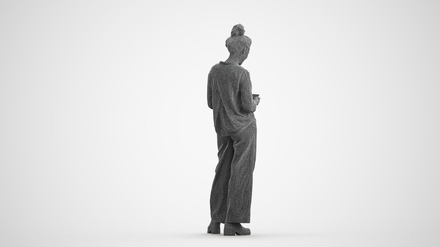 scanned 3D woman casual standing, photogrammetry people for Enscape and V-Ray, wireframe front view