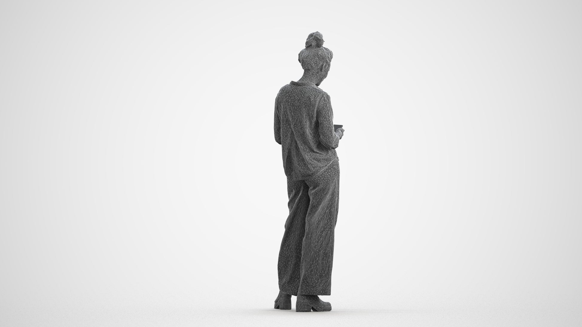 scanned 3D woman casual standing, photogrammetry people for Enscape and V-Ray, wireframe front view
