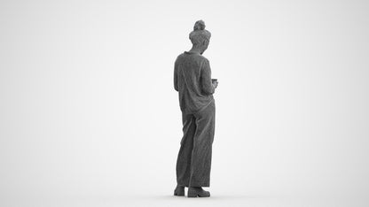 scanned 3D woman casual standing, photogrammetry people for Enscape and V-Ray, wireframe front view