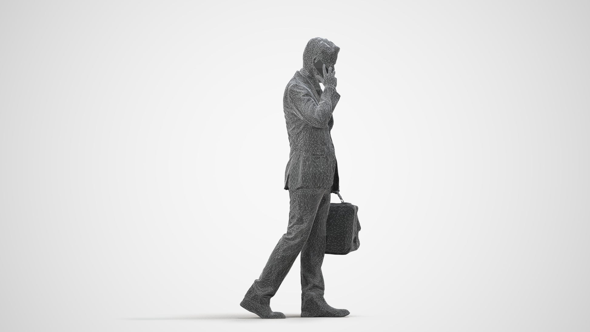 realistic 3D human man business, archviz people FBX OBJ for Blender, wireframe side view