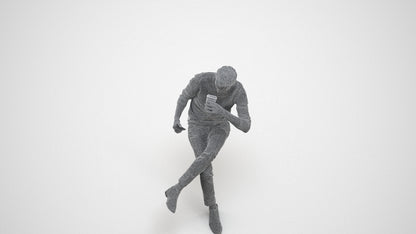 photogrammetry 3D man casual sitting, realistic human model archviz FBX, wireframe three-quarter view