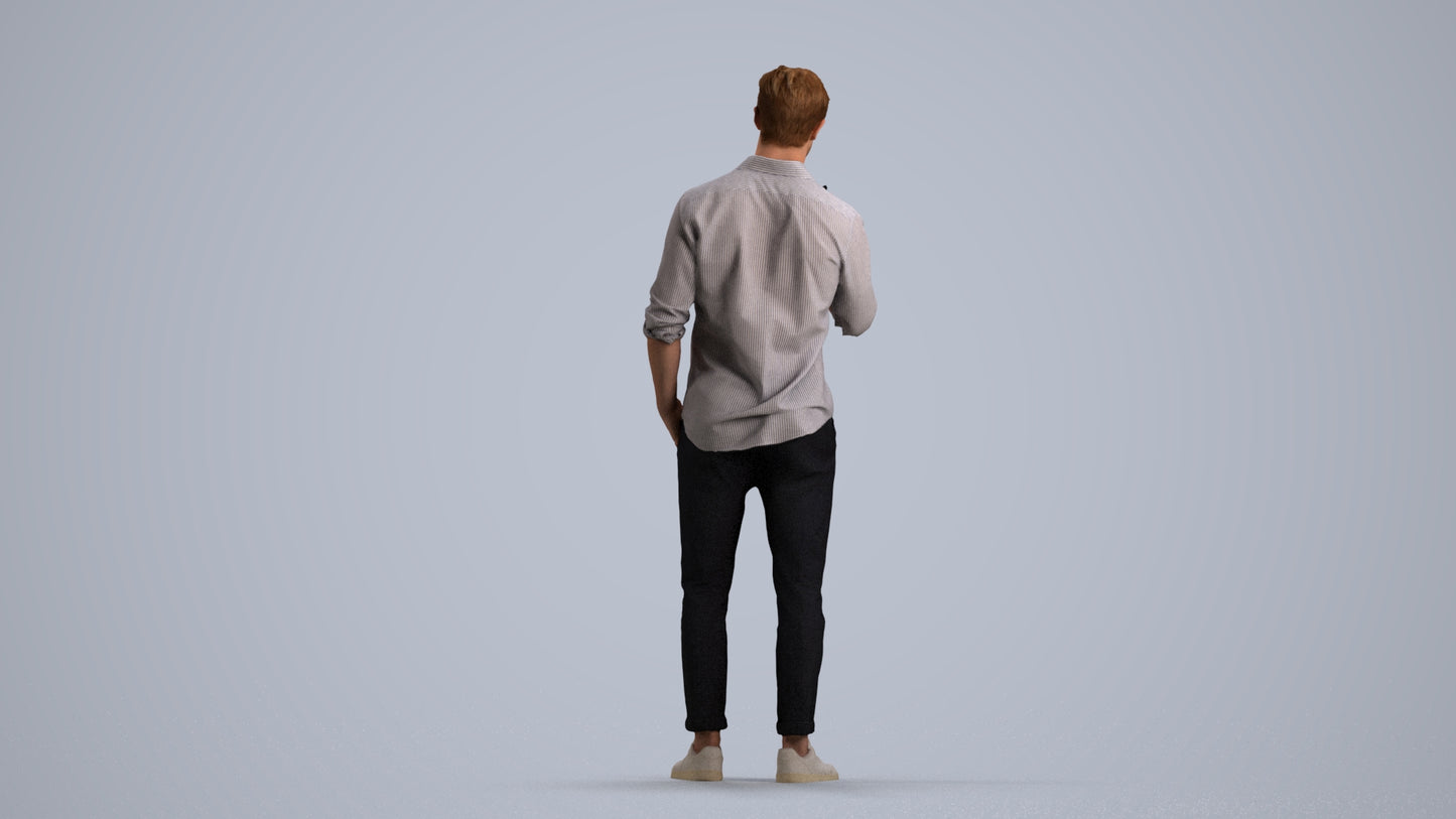 scanned 3D man casual standing, photogrammetry people for Enscape and V-Ray, front view render