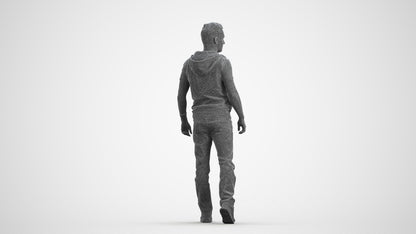 3D human model man casual walking, photogrammetry scanned person for archviz, wireframe front view