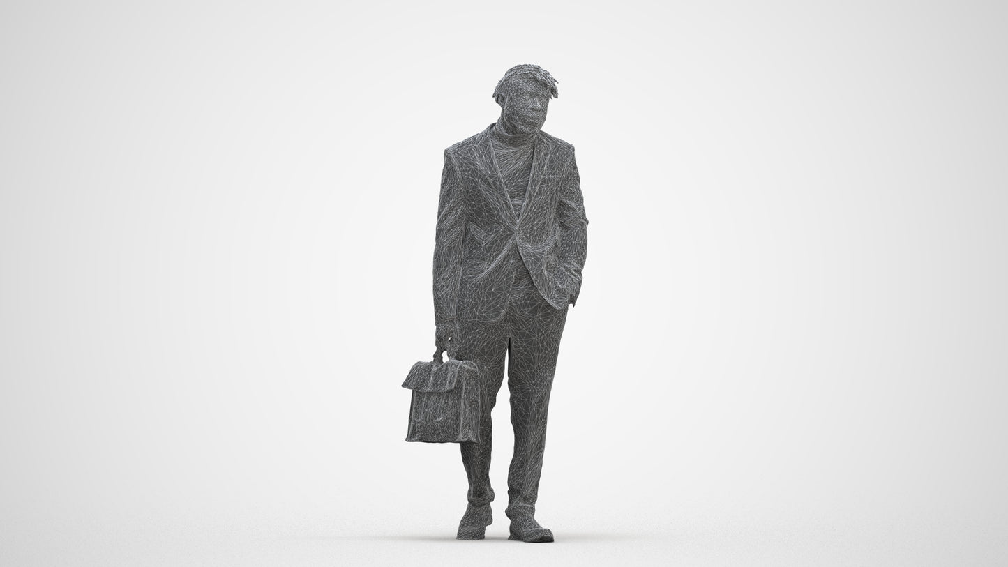photogrammetry 3D man business walking, realistic human model archviz FBX, three-quarter front view render