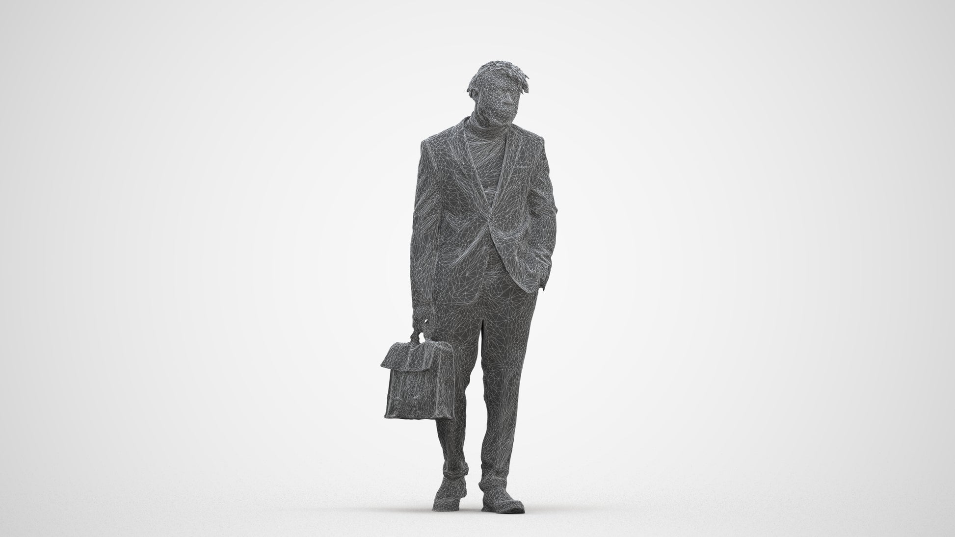 photogrammetry 3D man business walking, realistic human model archviz FBX, three-quarter front view render