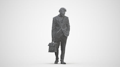 photogrammetry 3D man business walking, realistic human model archviz FBX, three-quarter front view render