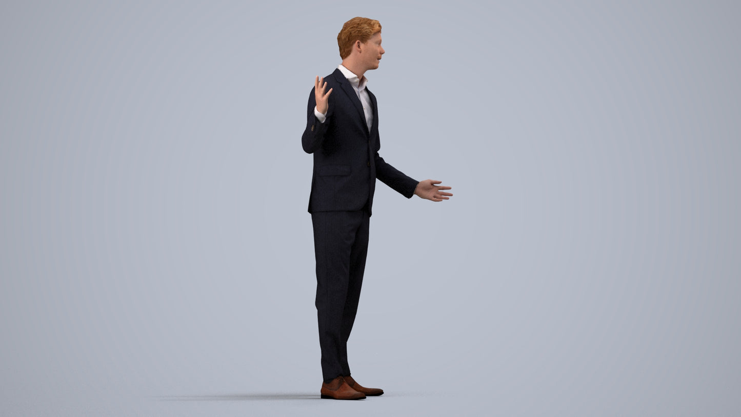 photogrammetry 3D man business, realistic human model archviz FBX, side view render
