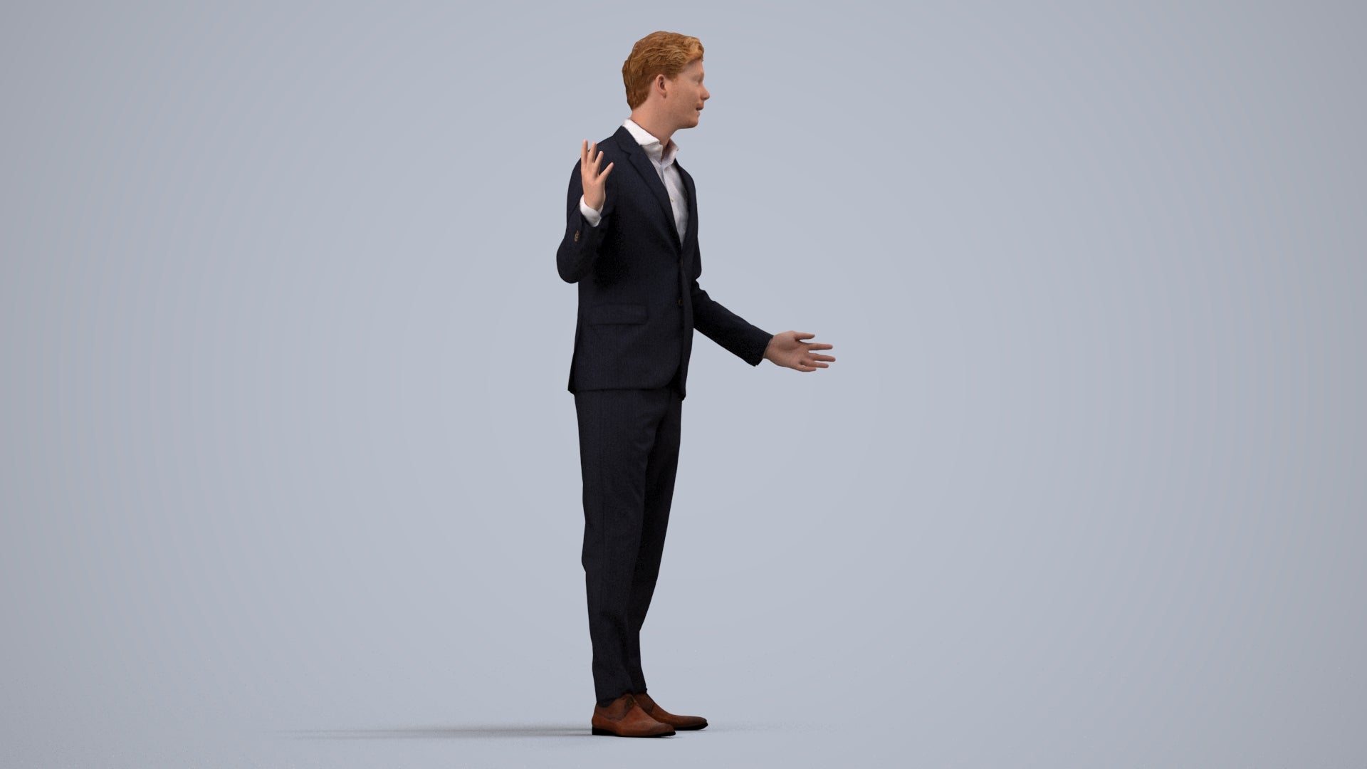 photogrammetry 3D man business, realistic human model archviz FBX, side view render