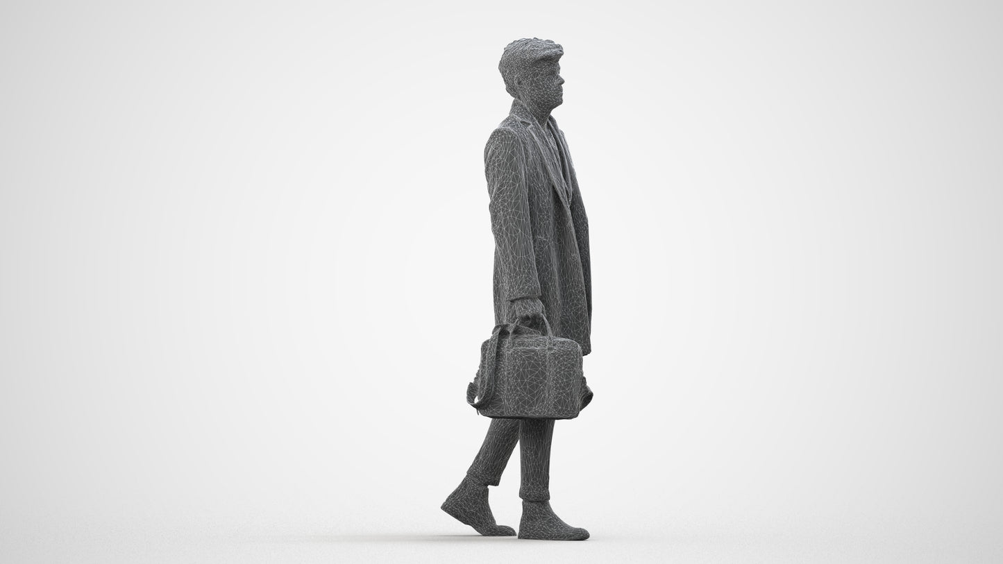 realistic 3D human man business walking, archviz people FBX OBJ for Blender, wireframe side view
