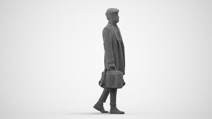 realistic 3D human man business walking, archviz people FBX OBJ for Blender, wireframe side view