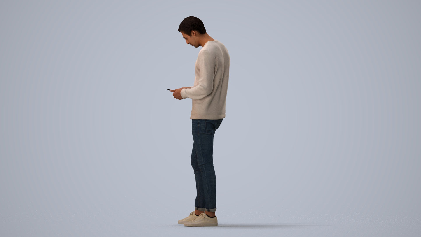 3D people model man casual standing, scanned human for 3ds Max rendering, three-quarter view render