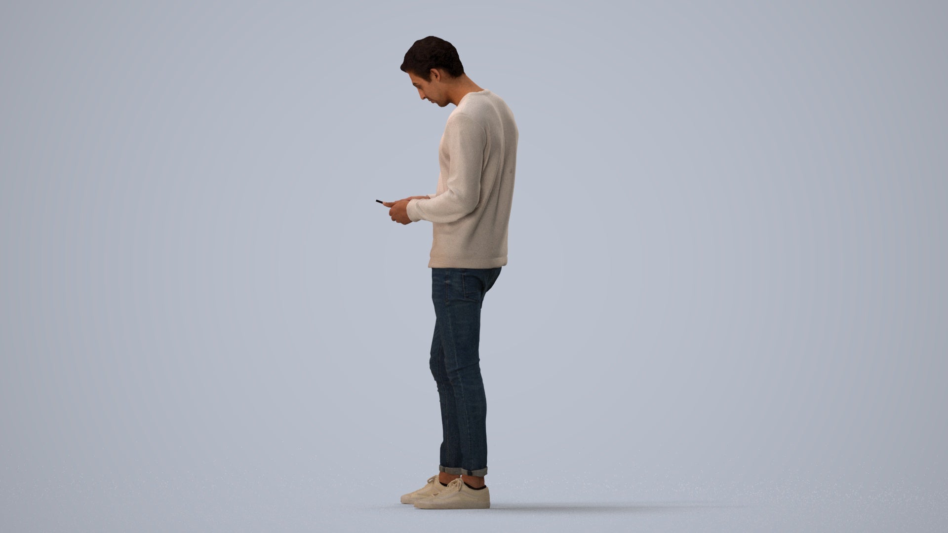 3D people model man casual standing, scanned human for 3ds Max rendering, three-quarter view render